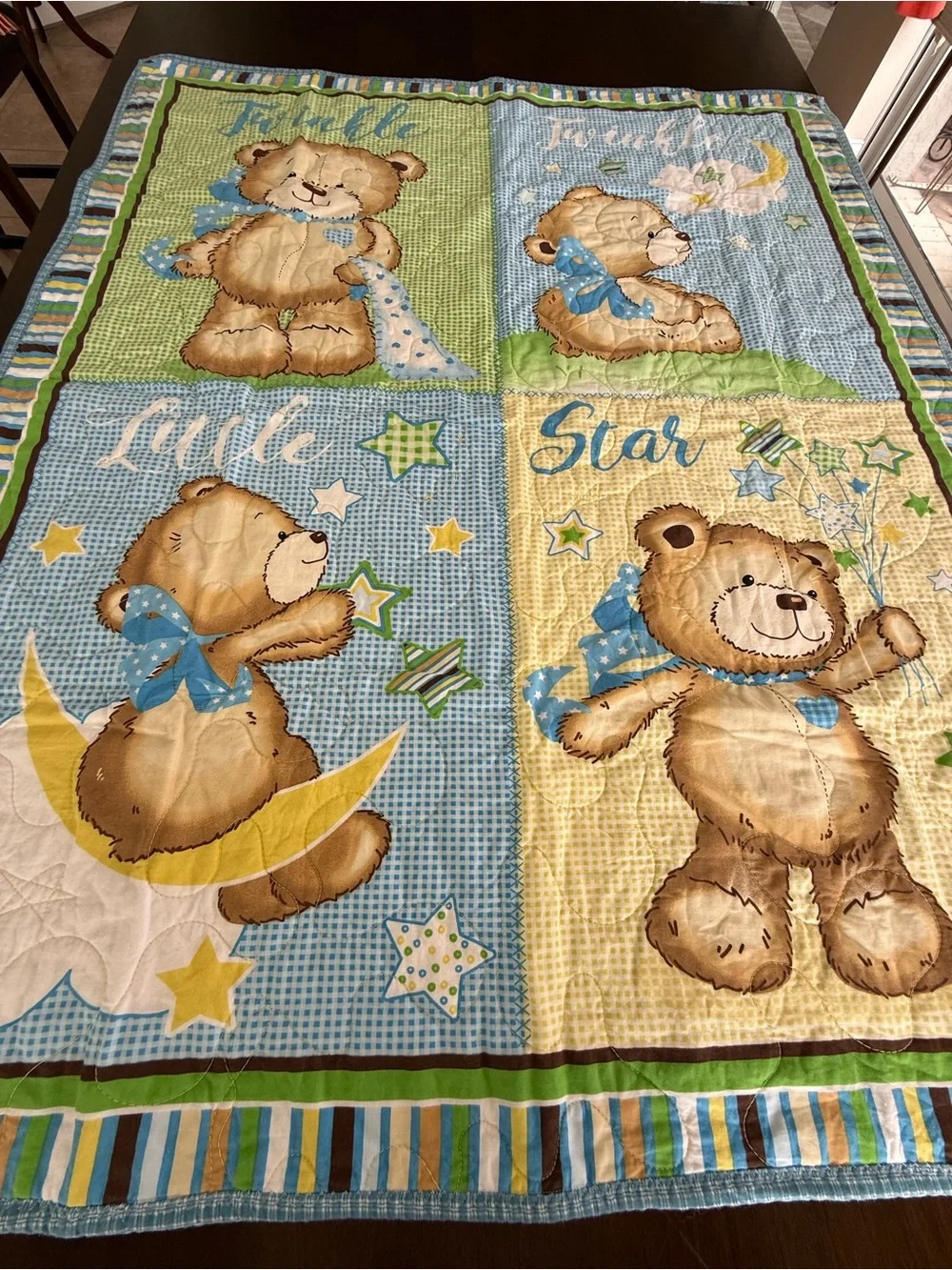 Handmade Teddy Bear Baby Quilt Blanket 34x41 Twinkle Twinkle Little Star